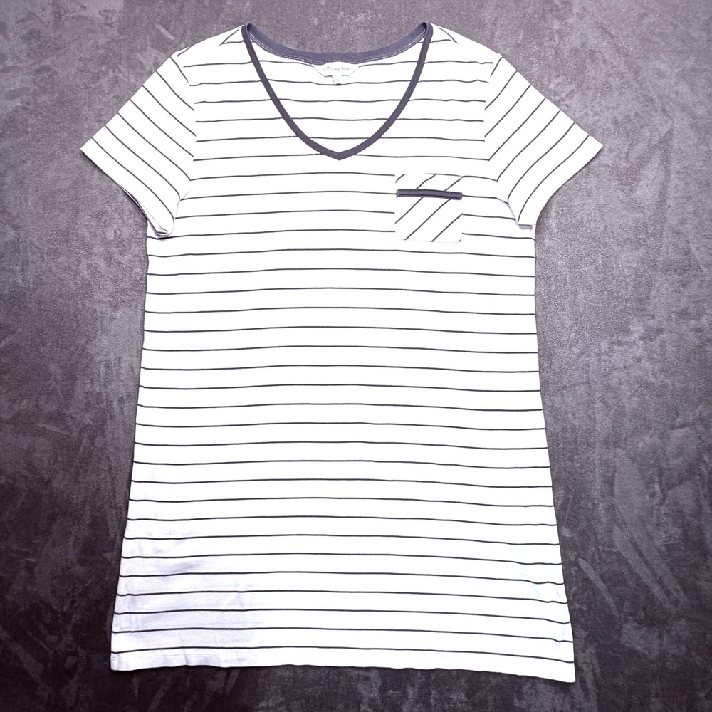 The Company Store Nightshirt Nightgown Womens Sz L Pima Cotton Striped V-Neck